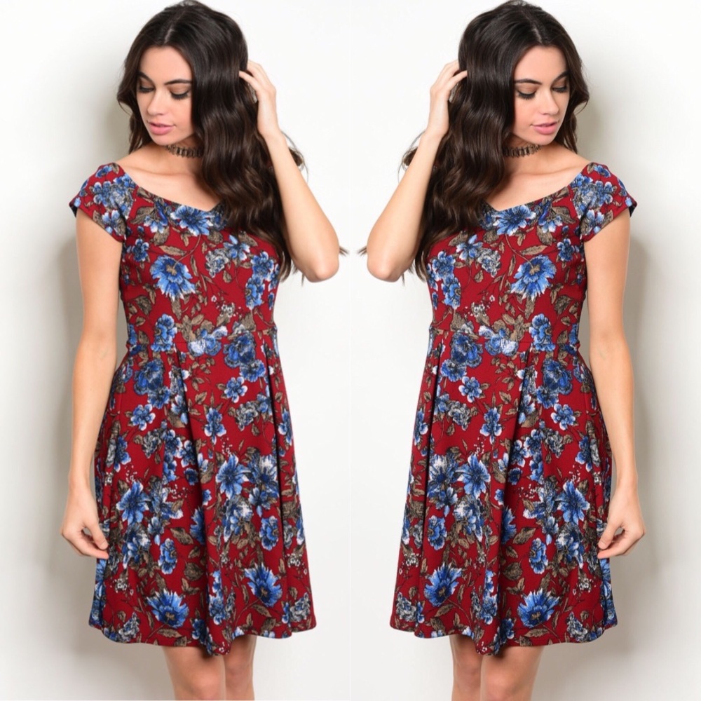 Women’s red floral midi dress boutique
